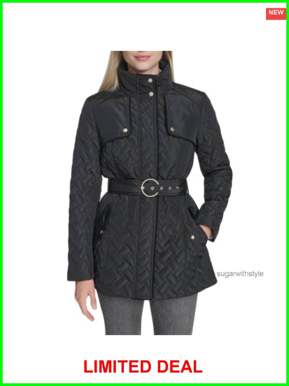 Women's Quilted Belted Jacket Corduroy Piping Wind Resistant Coat